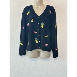 Vintage 90s Eagles Eye Fruit Pineapple Cardigan Sweater Button Womens Size Large